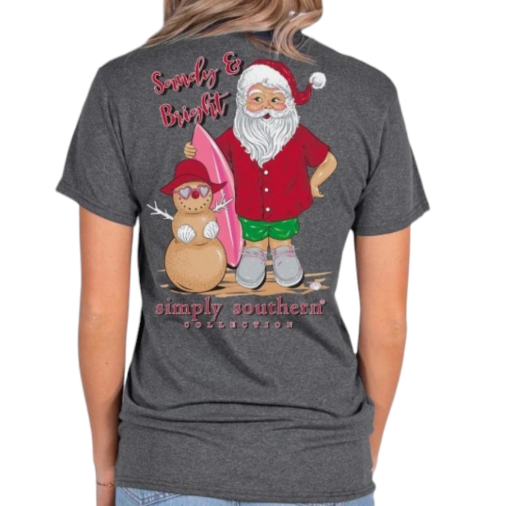 NWT Simply Southern Sandy & Bright Santa Christmas Ho Ho Ho Tshirt